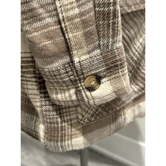 NWT Beach Lunch Lounge Brown Plaid Flannel Shacket Shirt Zip Jacket Womens Small - Picture 6 of 12